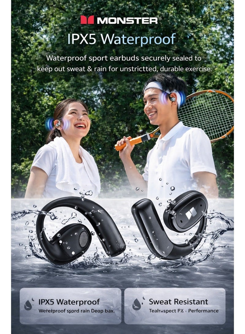 Monster Open Ear AC311 Wireless Bluetooth 5.4 Earphones | 16.2mm Dynamic Driver, Touch Control, IPX5 Waterproof, Noise Reduction Mic, USB-C Charging Case - Image 3